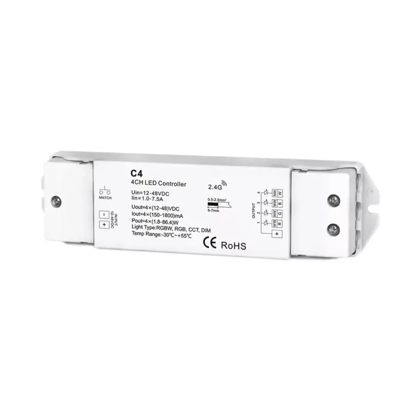 LED RGB/RGBW vezérlő 4 csatornás 4*300ma c4 állandó áramerősséggel, fehér, Optonica, 6343 Olcsóbb