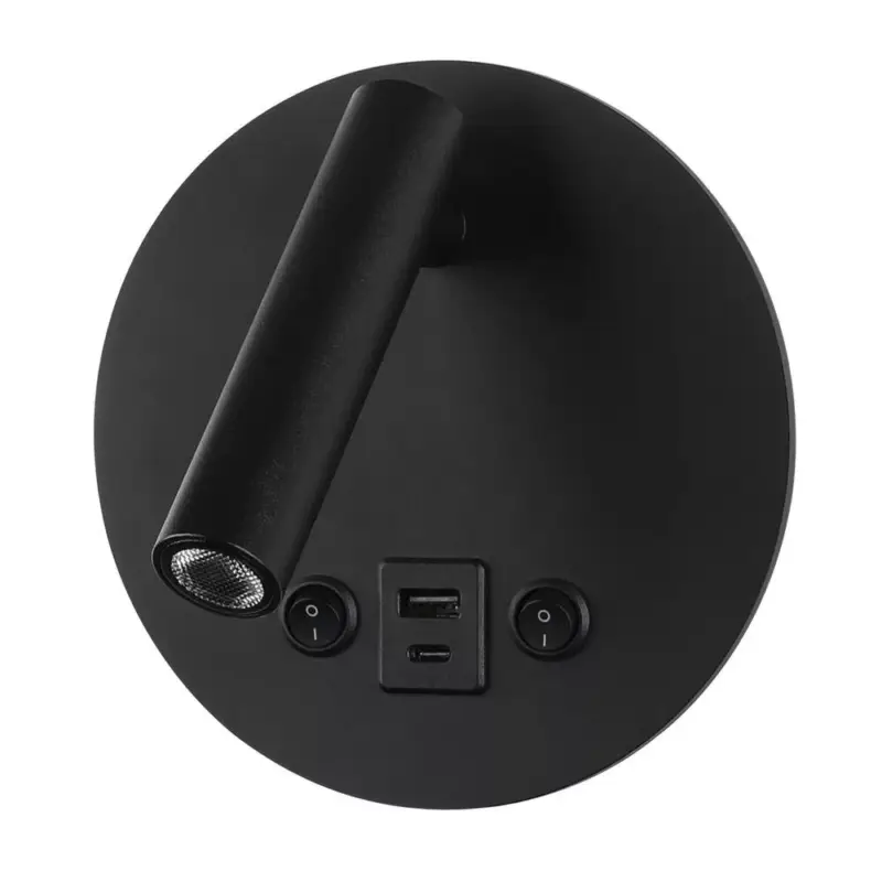 Kiárusítás LED fali lámpa 8w ki/be kapcsolóval + usb fekete, 2700K, meleg fehér, 700 lm, Optonica, 7585