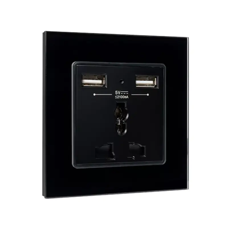 Biztonságos fizetés MULTI-FUNCT. SOCKET 16A WITH 2XUSB GLASS FRAME BL
