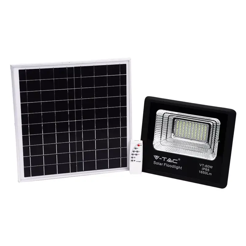 Napelemes LED reflektor, 4000K, természetes fehér, 1650lm, 120°, fekete, CRI>70, IP65, V-TAC, 8575 Prémium