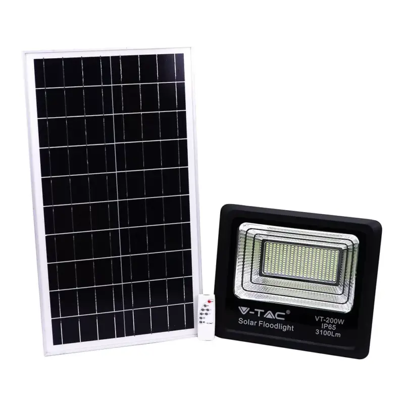 Napelemes LED reflektor, 4000K, természetes fehér, 3100lm, 120°, fekete, CRI>70, IP65, V-TAC, 8577 Szuper akció