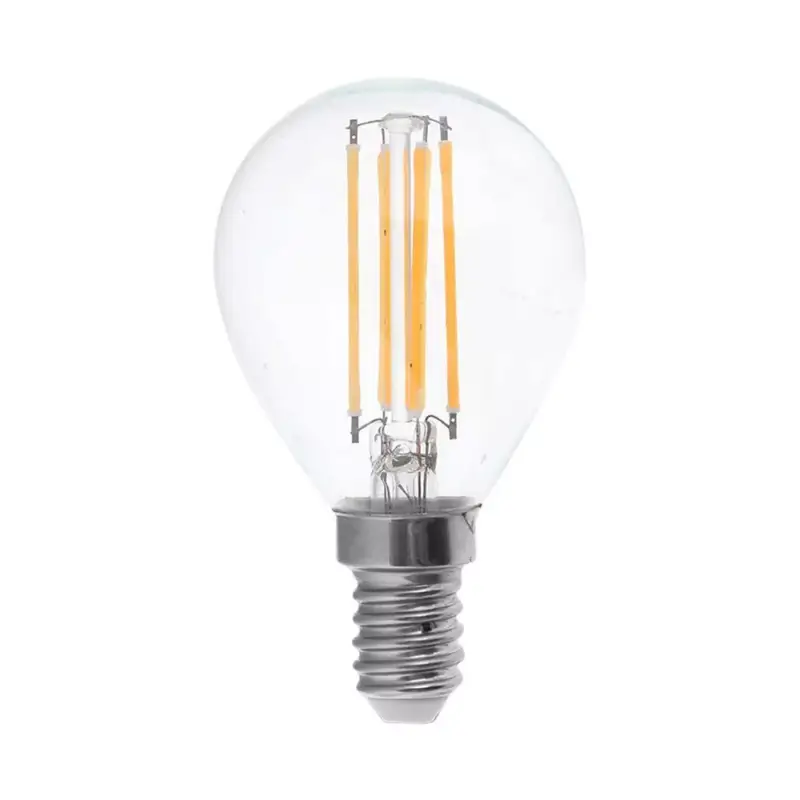 Szuper akció LED izzó átlátszó filament Clear gömb alakú E14, 4w, 3000K, meleg fehér, 400lm, 300°, CRI>80, V-TAC, 214300