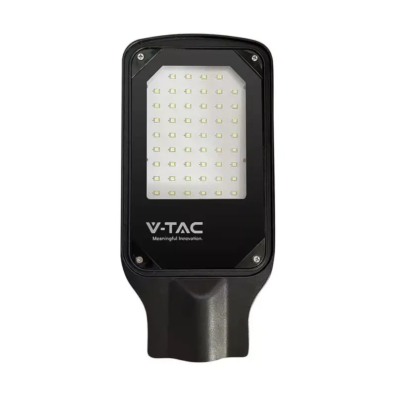 LED Vékony utcai lámpa, 50w, 6500K, hideg fehér, 4270lm, 110°, fekete, CRI>70, IP65, V-TAC, 10209 Árcsökkenés