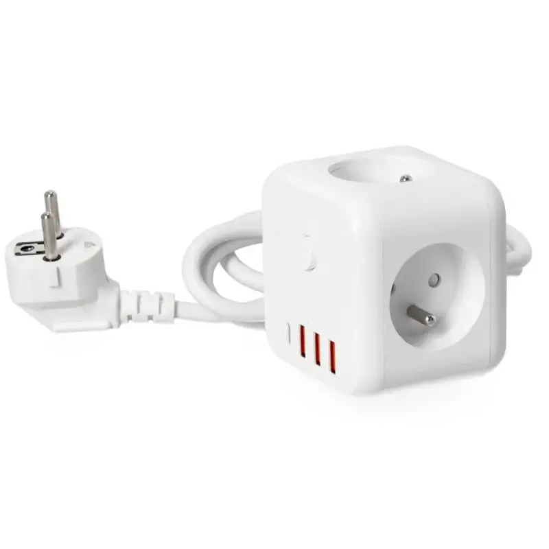 Különleges ajánlat KOBI LINEA PRO CUBE C hosszabbító kábel 3 aljzat+3 USB/1 USB-C/1.5m/Zu+W fehér KOBI-001918