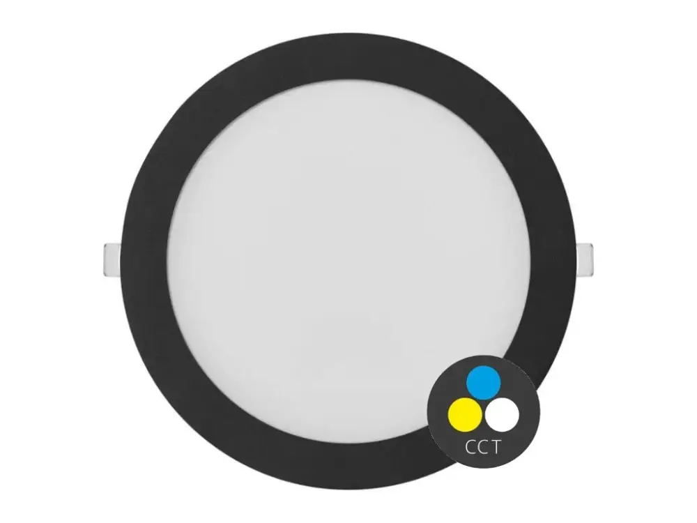 Biztonságos fizetés Fekete süllyeszthető LED-panel, gömbölyű, 225mm, 18W, 24V, CCT