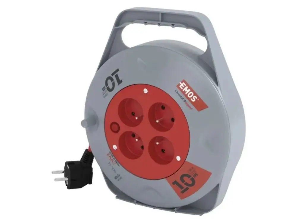Csak ma Piros hosszabbító kábel a dobon 10m, 4 aljzat, PVC, 230V, 1mm2