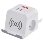 Kiárusítás Fehér hosszabbító kábel - kocka, 2 aljzat, 2×USB-A + 1×USB-C, vezeték nélküli töltés, 2m