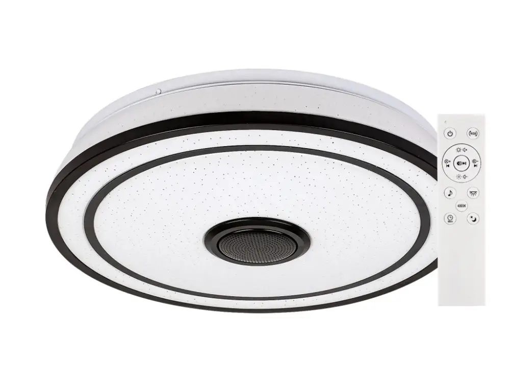 Azonnali szállítás Fekete LED mennyezeti lámpa Nikolaus 395mm 24W RGB+CCT távirányítóval és hangszóró