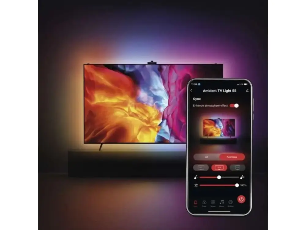 Gyors kiszállítás GoSmart Ambient LED RGB világítás TV mögé 55“ (139cm) WiFi-vel