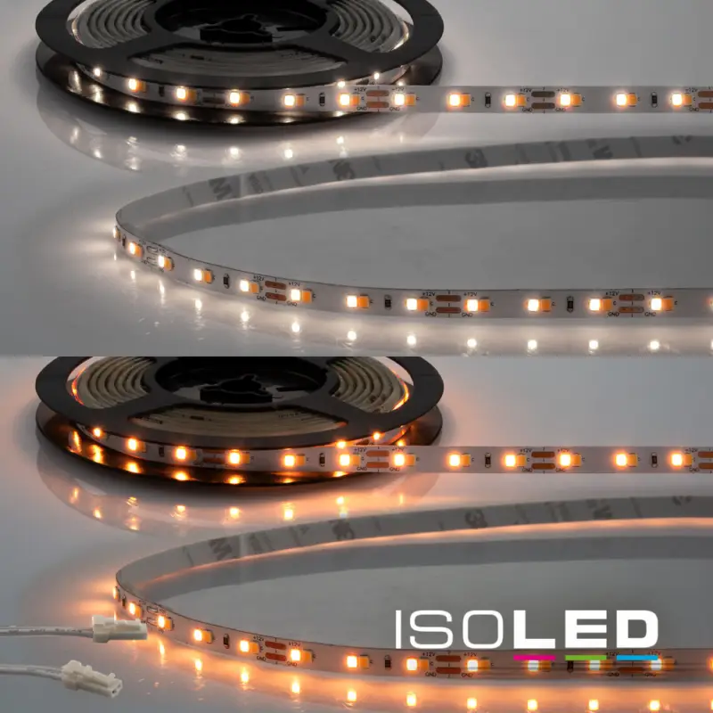 LED CRI919/940 MiniAMP flex. szalag, 12V, 10W, IP20, fehér színu, 250cm, kétoldalas kábel + maleAMP, 126 LED/m Árcsökkenés