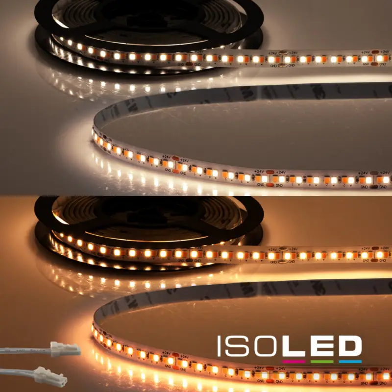 Legkelendőbb LED CRI919/940 MiniAMP flex. szalag, 24V, 15W, IP20, fehér dyn., 500cm, kétoldalas kábel + maleAMP