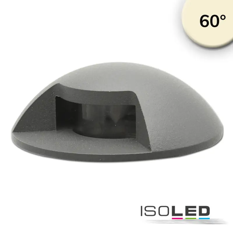 Különleges ajánlat LED padlóba süllyesztett spot, kerek 1SIDE 60mm, fekete, 12-24V, IP67, 3W, 60°, meleg fehér