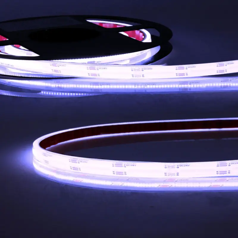 LED HT RGB COB flex. szalag 100°C környezeti homérsékletig, 24V DC, 14,4W, IP68, 5m tekercs 540 LED/m Népszerű