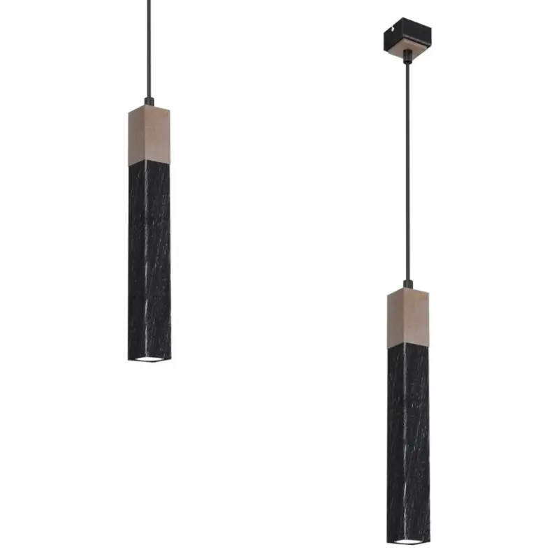 Kihagyhatatlan ajánlat Függesztett lámpa SOLO FŰRÉSZETES FEKETE / PATINÁLT FA 1x mini GU10