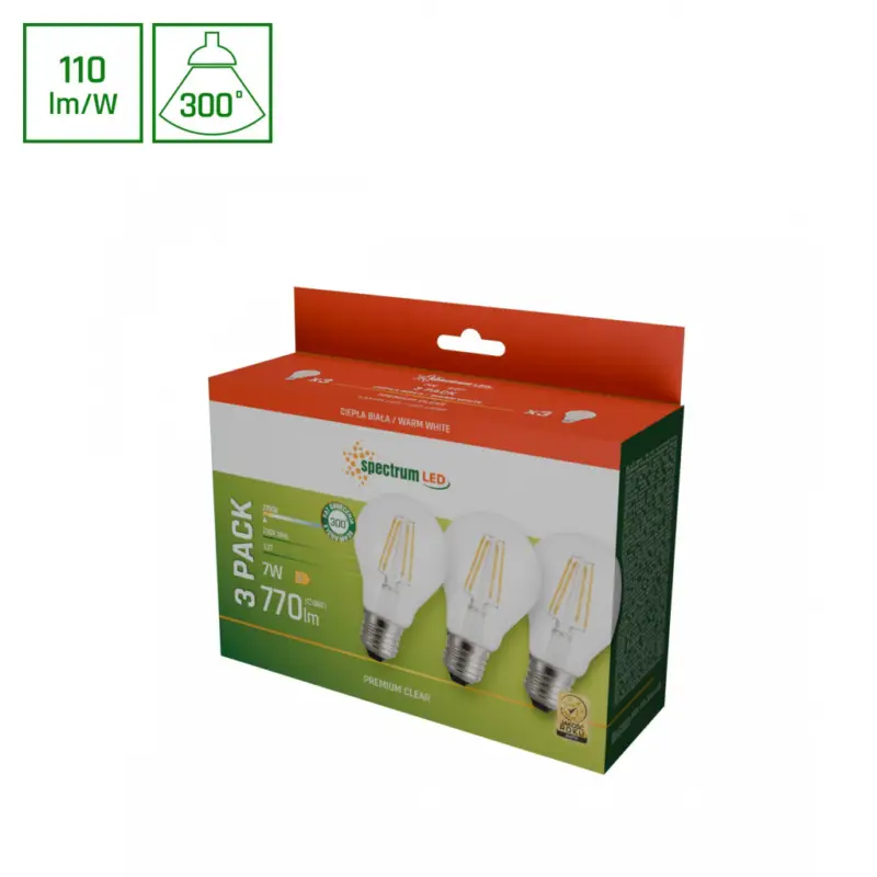 Rendeld meg most LED GLS E-27 230V 7W COG WW CLEAR SPECTRUM 3-PACK