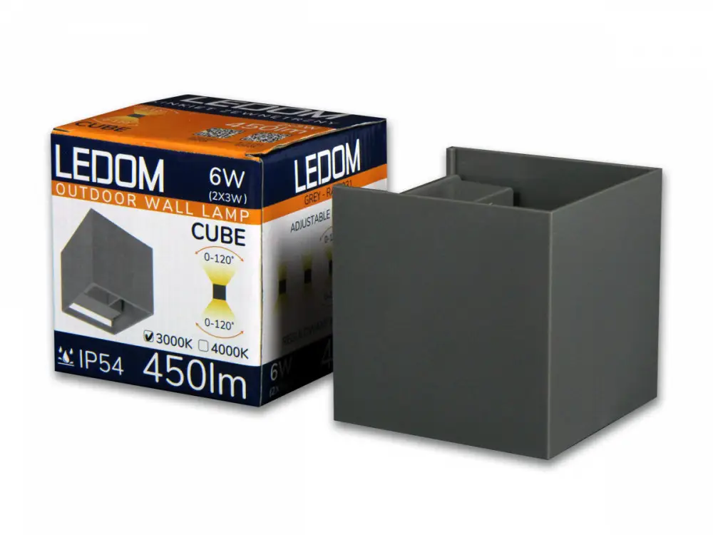 LEDline LEDOM Outdoor wall mounted luminaire LED 2x3W 3000K IP54 gray CUBE Olcsó