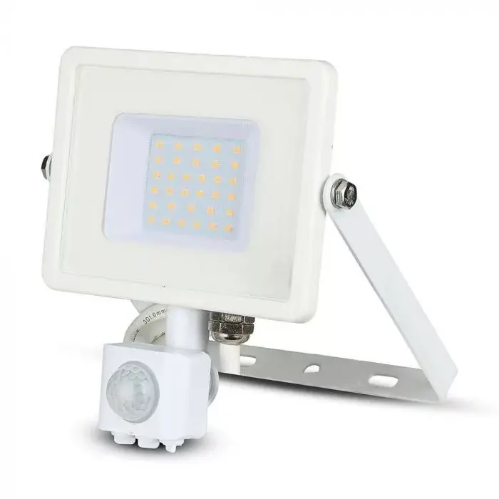 Alacsony ár V-TAC 30W Mozgásérzékelős LED reflektor 100° 3000K fehér házas (Samsung Chip) - 457