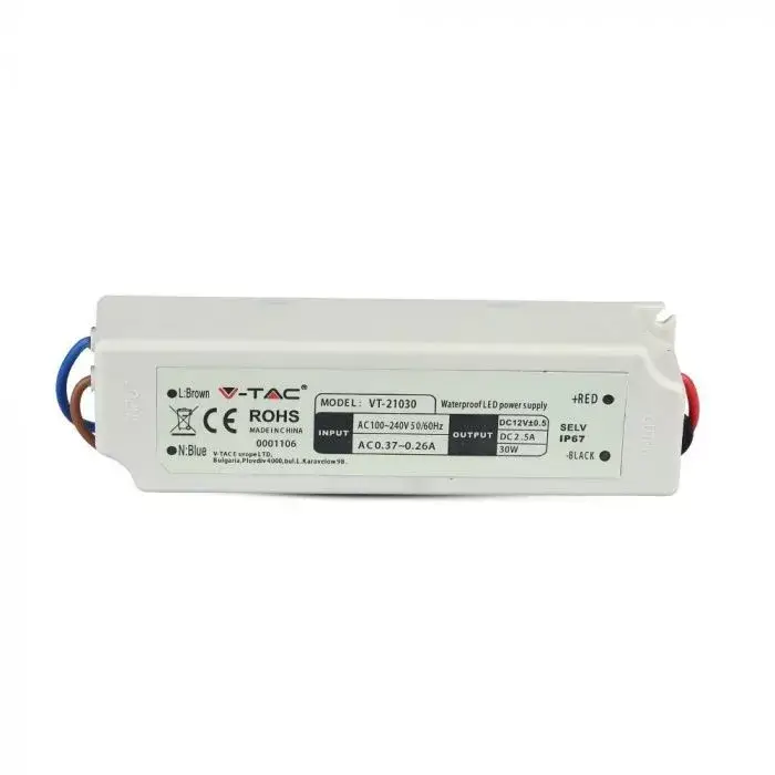 Akció V-TAC LED Műanyagházas szerelhető vízálló tápegység 30W 2.5A 12V IP67 - 3271