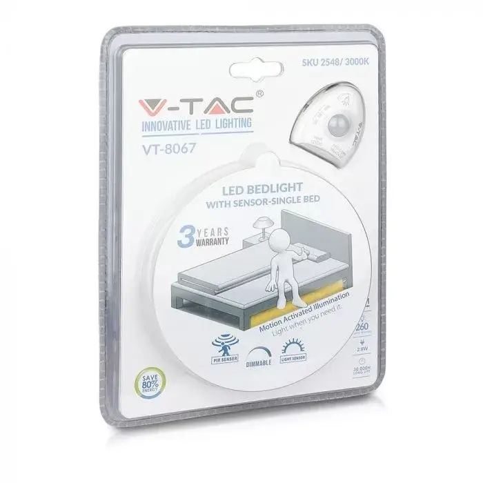 V-TAC Led Ágyvilágítás mozgásérzékelővel - 3000K - 2548 Csak ma