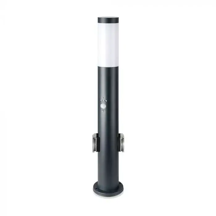 Árcsökkenés V-TAC E27 Kerti állólámpa mozgásérzékelővel + 2 db EU csatlakozó, kör szürke 600 mm IP44 - 8976
