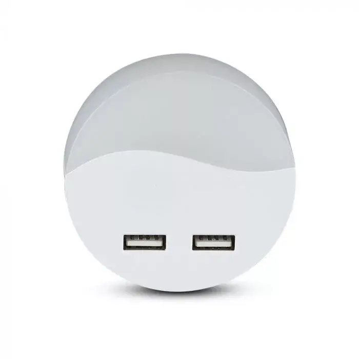 V-TAC LED éjszakai fény alkonykapcsolóval, USB aljzattal 0.4W 120° 3000K kör (Samsung Chip) - 505 Árcsökkenés