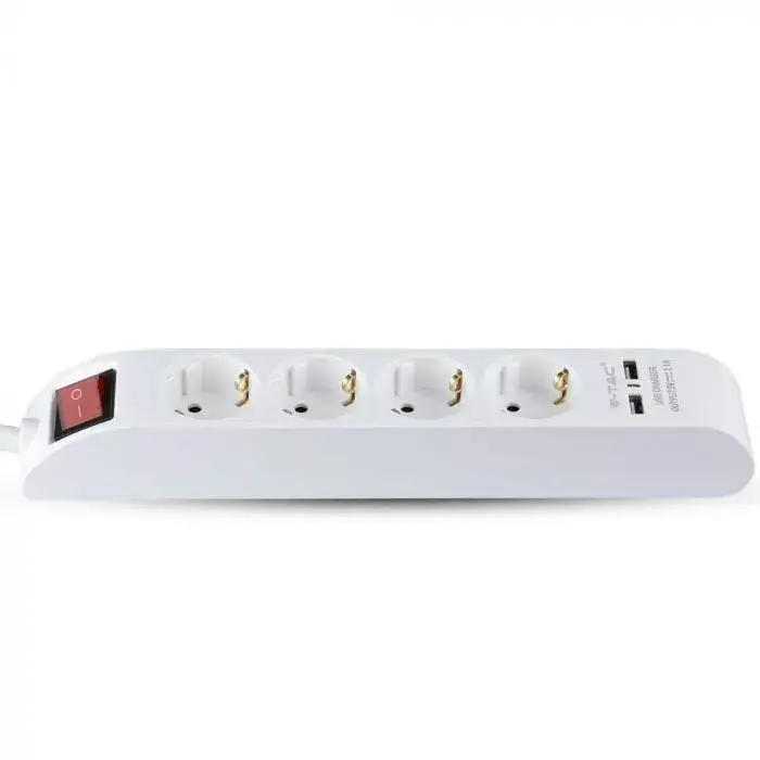 Népszerű V-TAC Hosszabbító kapcsolóval 4 csatlakozós + 2 USB port, 1.4 m fehér - 8808