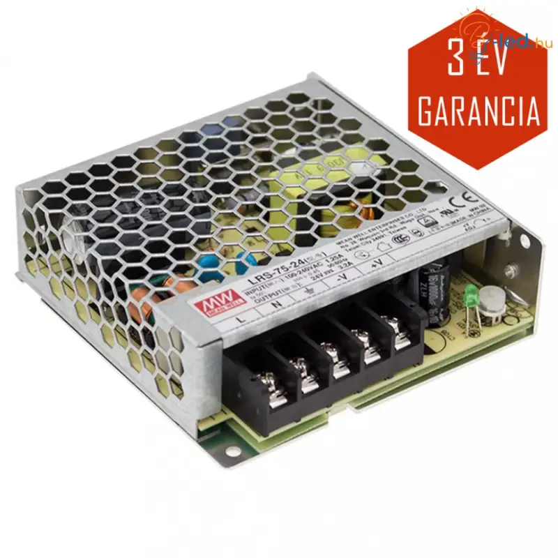 Végkiárusítás Mean Well LED Fémházas szerelhető tápegység 75W 6A 12V IP20 - LRS-75-12