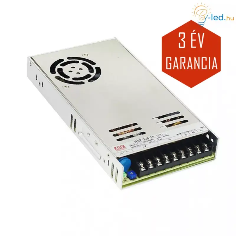 Mean Well LED Fémházas szerelhető tápegység ventilátorral 320W 26.7A 12V IP20 - RSP-320-12 Újdonság