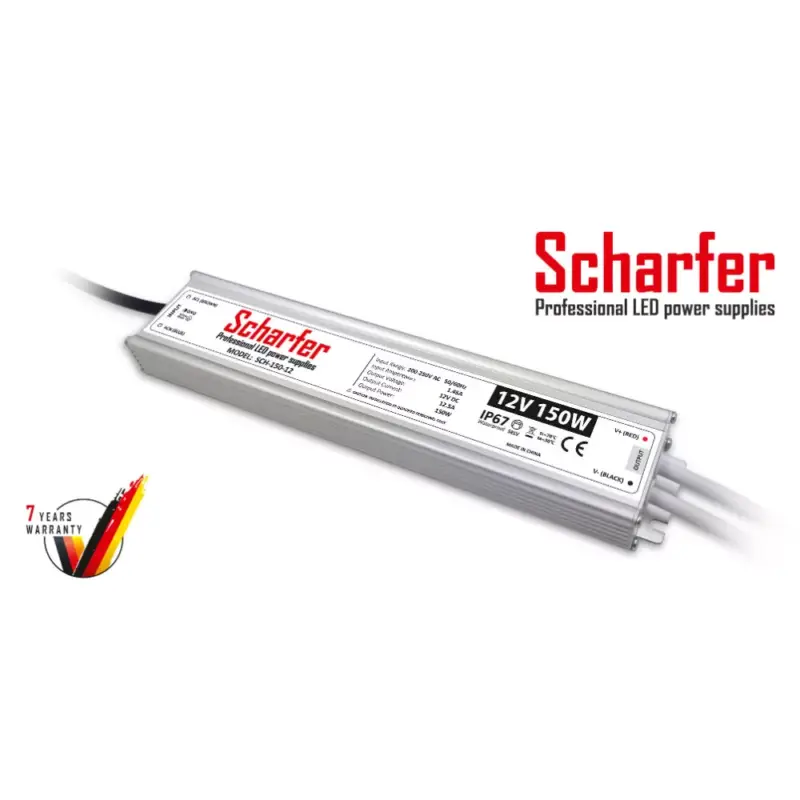 Scharfer LED Fémházas szerelhető vízálló tápegység 150W 12.5A 12V IP67 - SCH-150-12 Biztonságos fizetés
