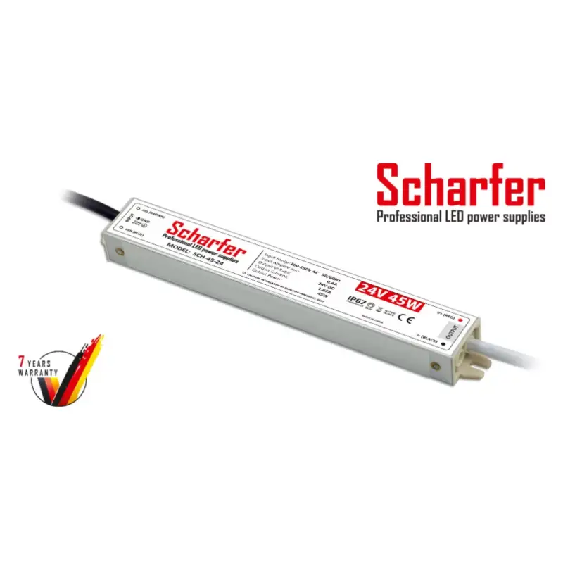 Scharfer LED Fémházas szerelhető vízálló tápegység 45W 1.87A 24V IP67 - SCH-45-24 Alacsony ár