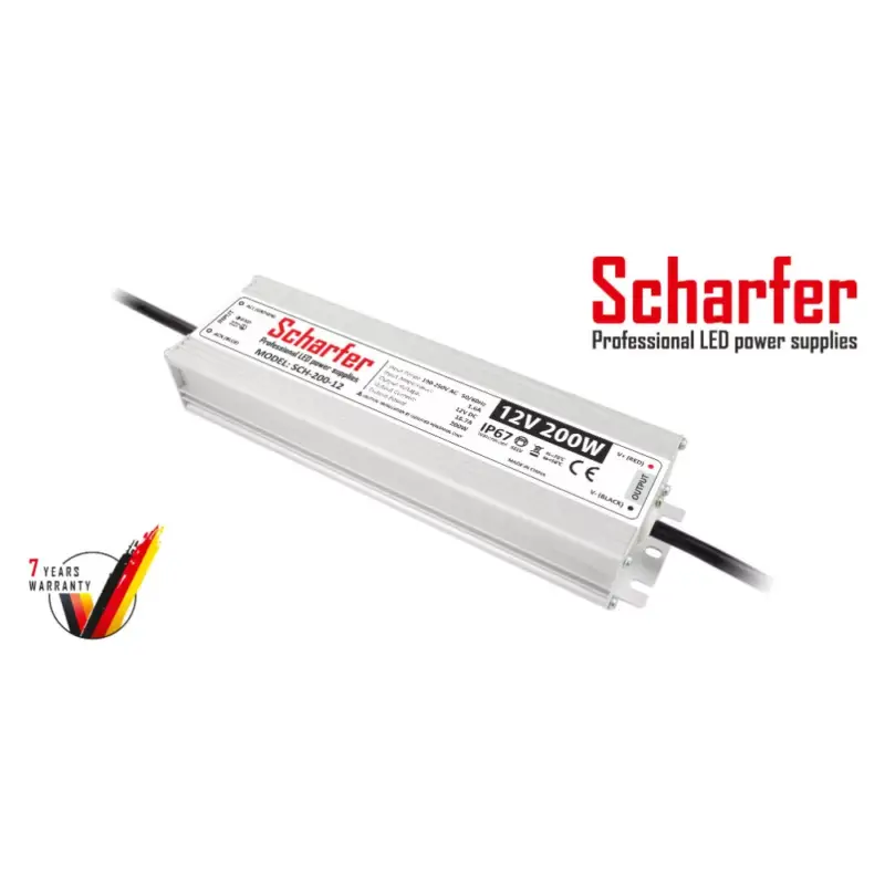 Scharfer LED Fémházas szerelhető vízálló tápegység 200W 16.7A 12V IP67 - SCH-200-12 Olcsóbb