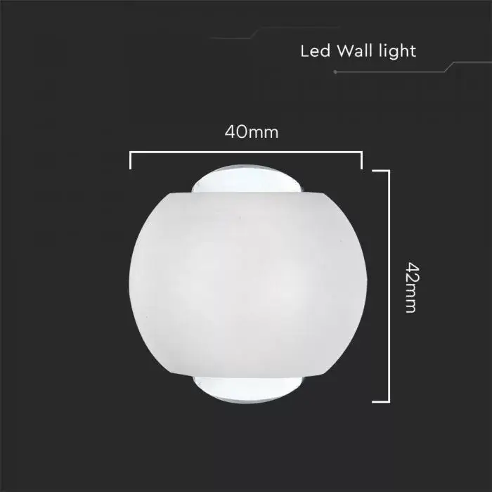 Akció V-TAC LED 2W Fali lámpatest, Fehér - 4000K - IP54 - 10587