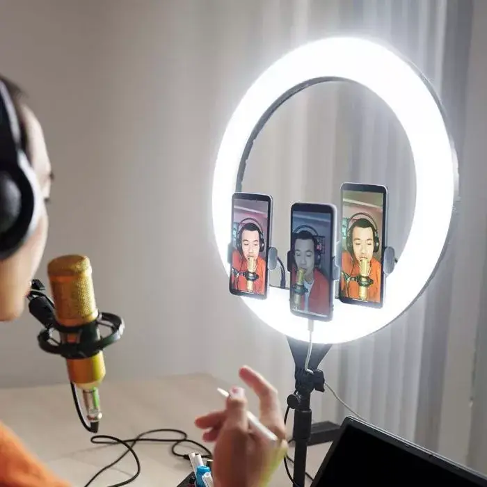 Biztonságos vásárlás V-TAC LED Szelfi körlámpa -Ring Light- 55W 3in1 - Állvánnyal, 3 telefontartóval - 23047