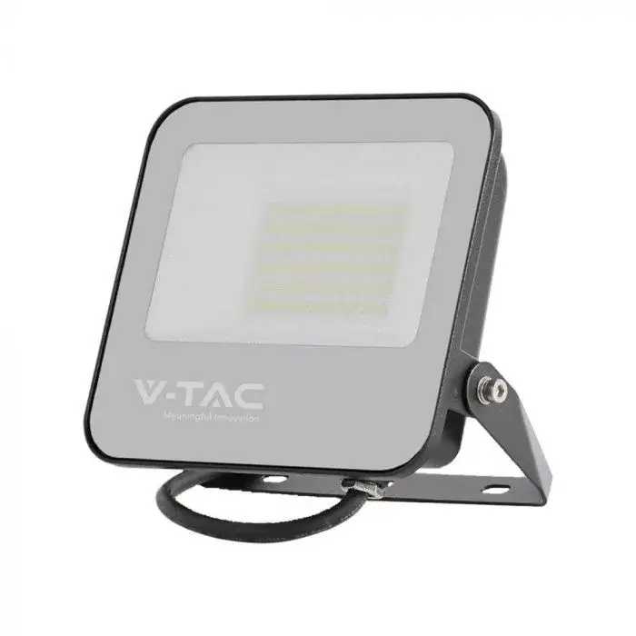 Biztonságos fizetés V-TAC LED reflektor 50W 4000K 160 L/W Fekete házas, Szürke matt üveggel, 1 m hosszú vezetékkel -23694