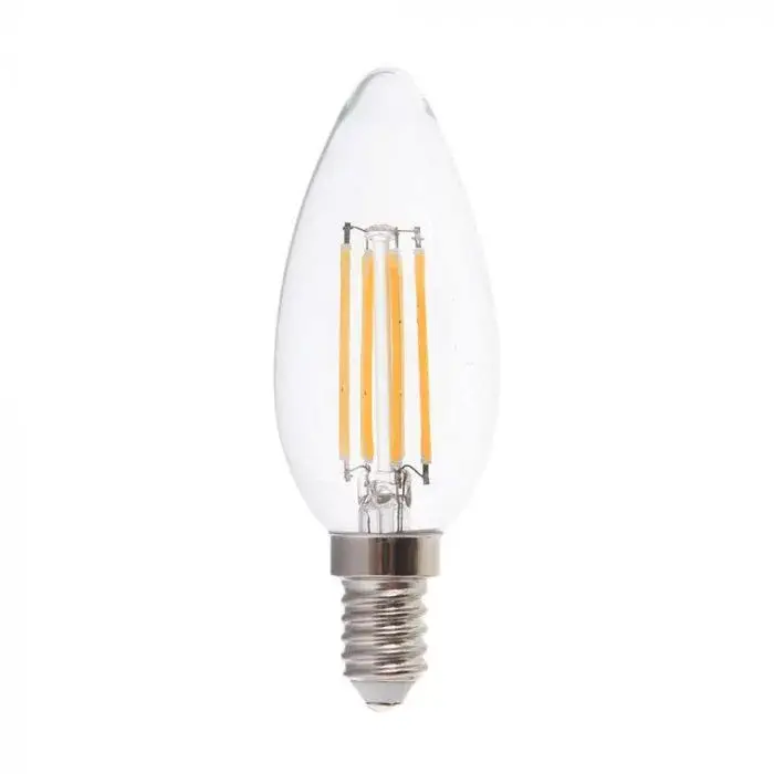 Alacsony ár V-TAC Átlátszó LED izzó filament COGE14 5.5W 3000K gyertya - 7806