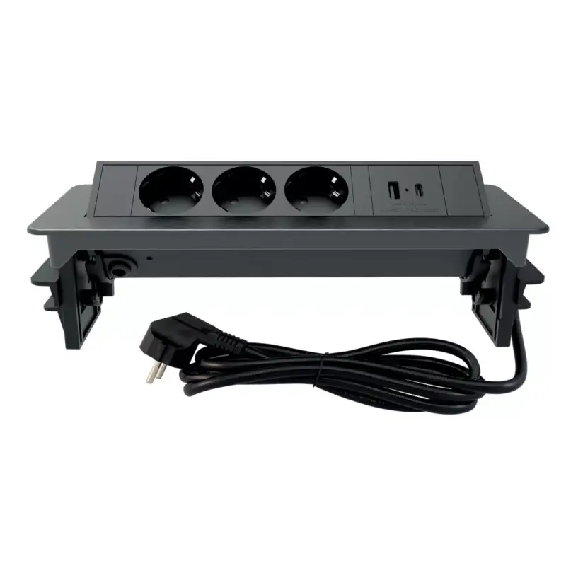 Expressz szállítás Commel bútorba építhető elosztó 3680W 3x16A 1xUSB A+C 250V 2m fekete kerettel - 235-102