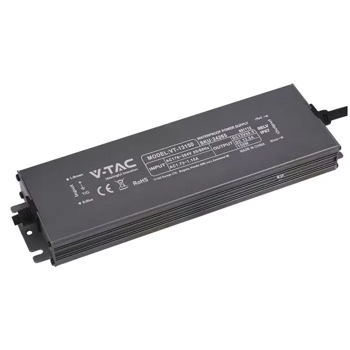 V-TAC LED Fémházas szerelhető vízálló tápegység 150W 12.5A 12V IP67 - 24265 Népszerű