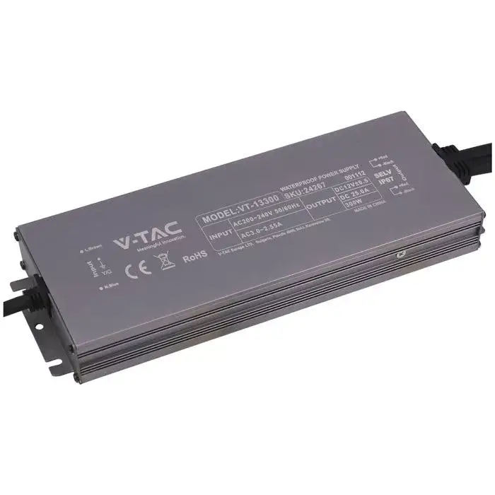 Exkluzív ajánlat V-TAC LED Fémházas szerelhető vízálló tápegység 300W 25A 12V IP67 - 24267