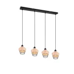 Végkiárusítás Trio BORKA függeszték fém, rattan, fekete, természetes, E27 - R31264036