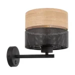 Szuper akció TK Lighting NICOL fali lámpa fém, fa, fekete, barna, E27 - TK-6539
