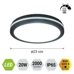 Végkiárusítás Prezent FAMO kültéri mennyezet lámpa műanyag, fekete, LED, 20W, 2000lm, 3000K-6000K, IP65 - 70334