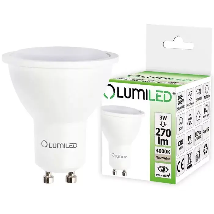 Népszerű LED izzó GU10 3W = 30W 270lm 4000K Semleges 120° LUMILED