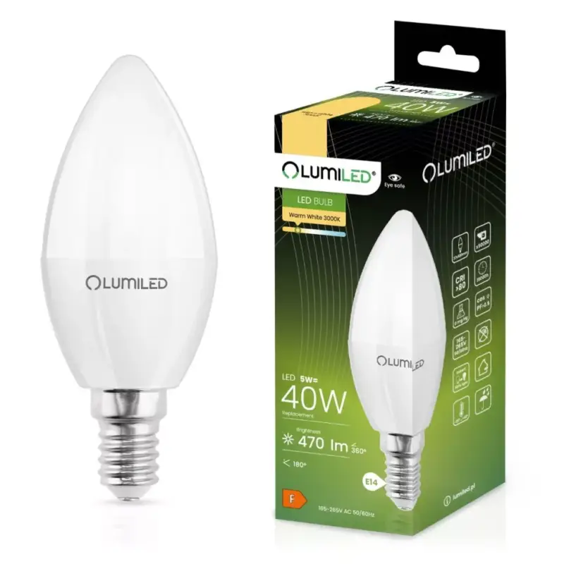E14 B35 LED izzó 5W = 50W 470lm 3000K 180° LUMILED Kedvezményes ár