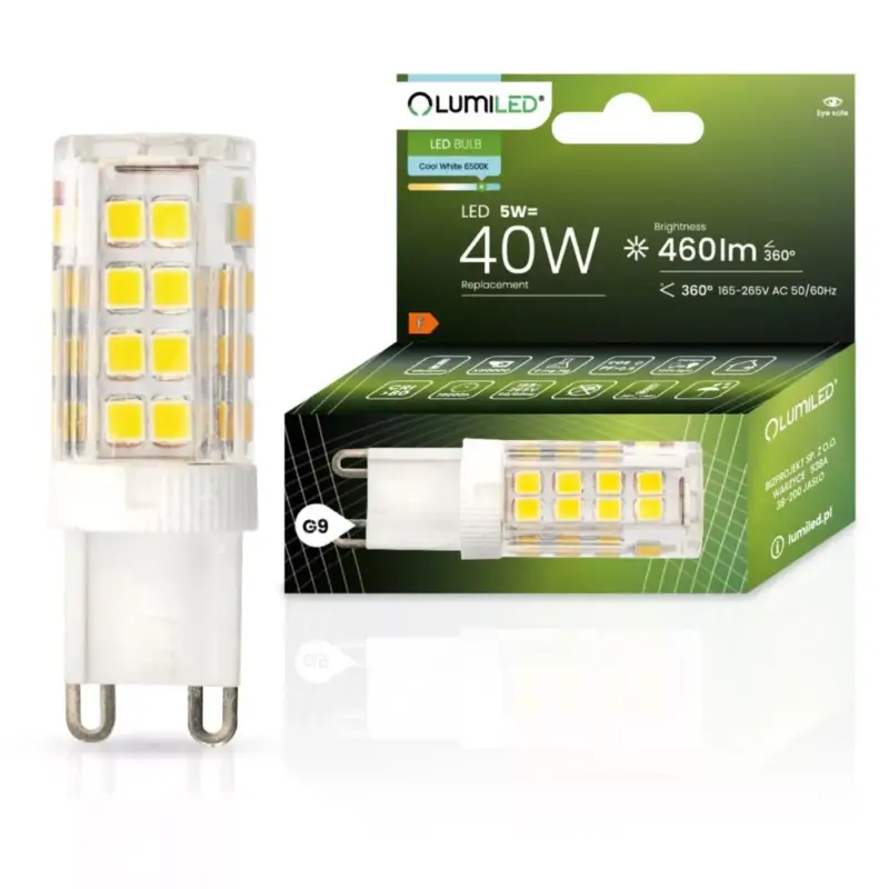 G9 LED izzó KAPSZULA 5W = 50W 470lm 6500K Hideg 360° LUMILED Biztonságos fizetés