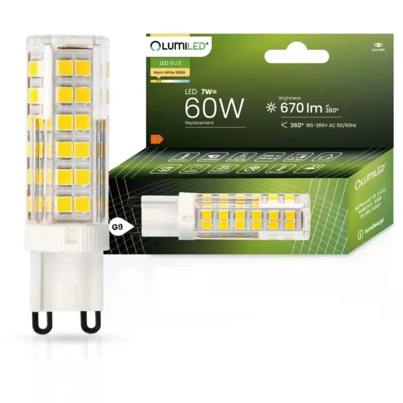 Gyors kiszállítás G9 LED izzó KAPSZULA 7W = 60W 670lm 3000K360° LUMILED