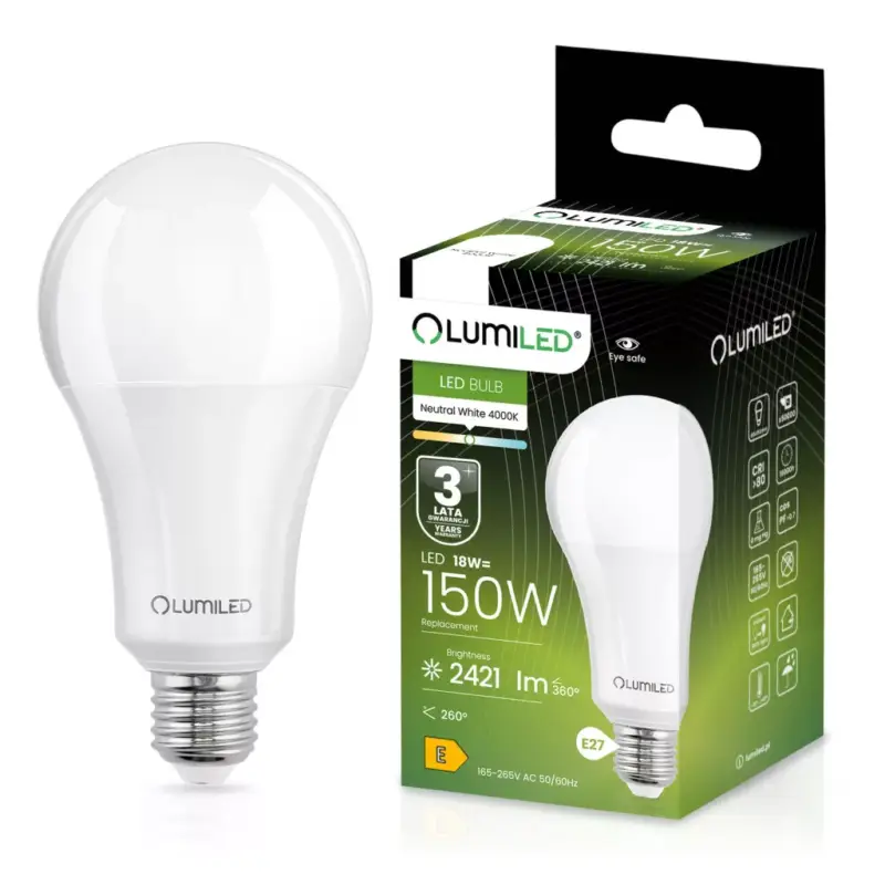 Expressz kézbesítés E27 A80 LED izzó 18W = 150W 2500lm 4000K Semleges 260° LUMILED