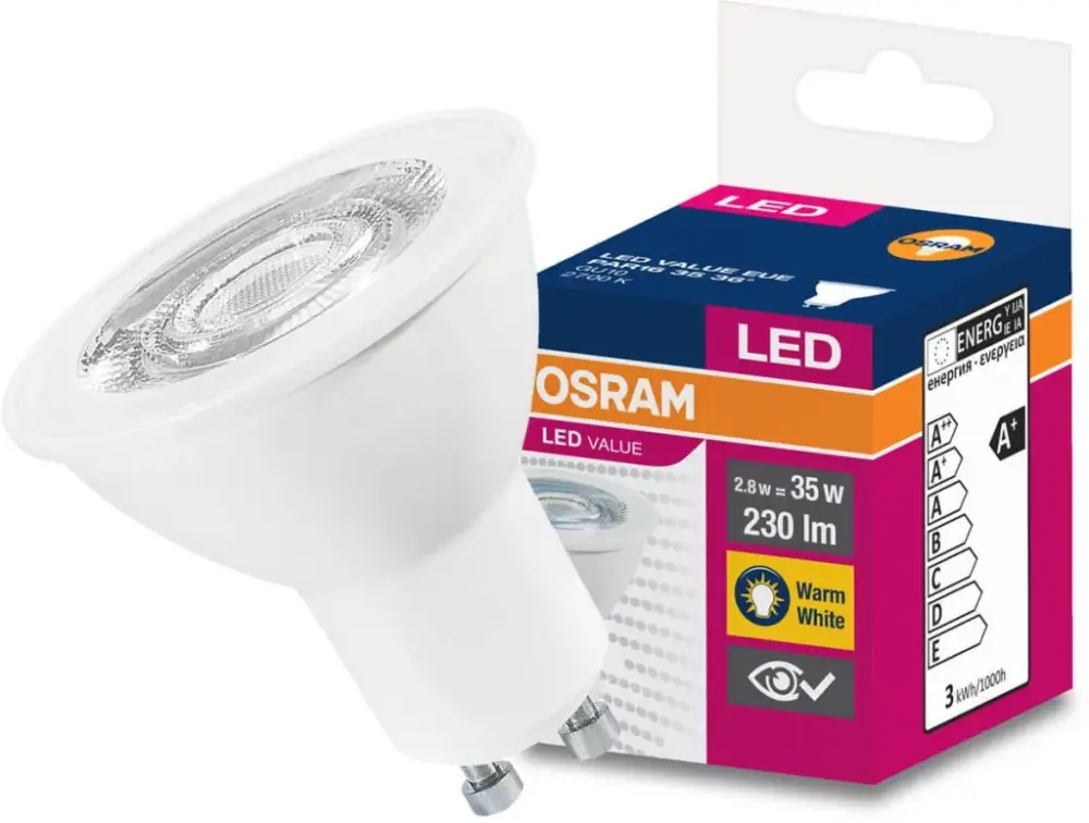 GU10 LED izzó 3.2W = 35W 230lm 2700K36° OSRAM érték Akció