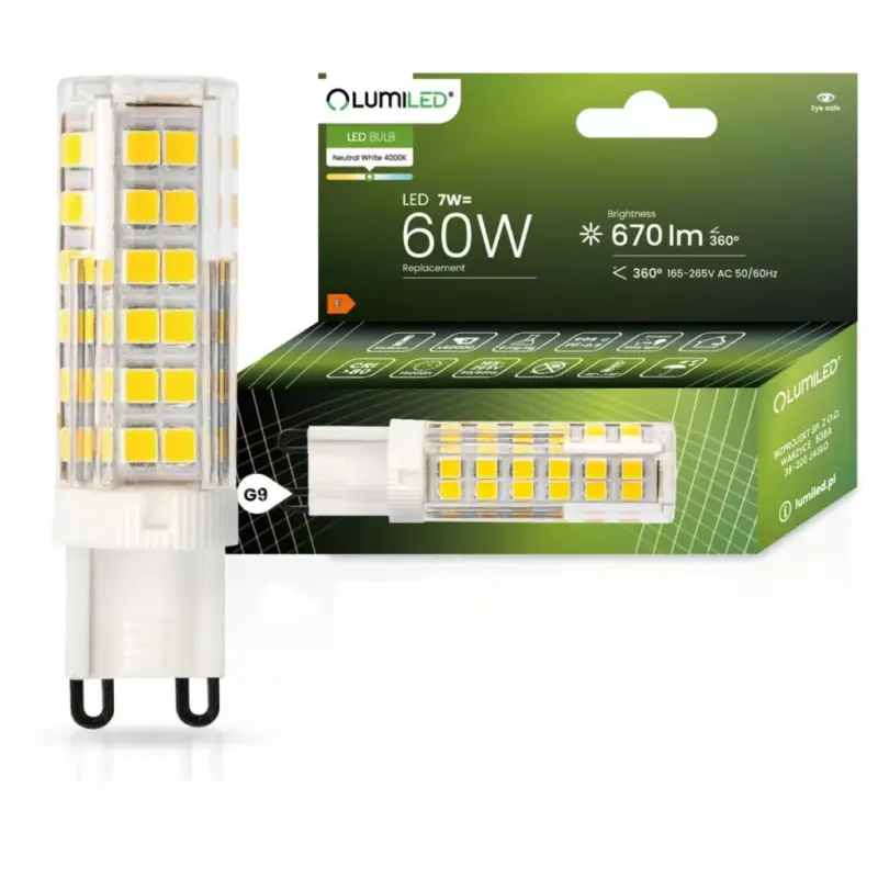 Gyors szállítás G9 LED izzó KAPSZULA 7W = 60W 670lm 4000K Semleges 360° LUMILED