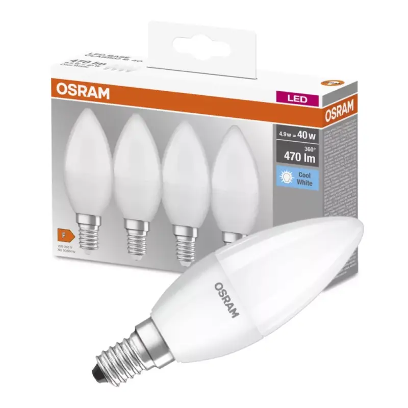 Olcsó 4PAK LED izzó E14 B35 5,5W = 40W 470lm 4000K semleges OSRAM alap