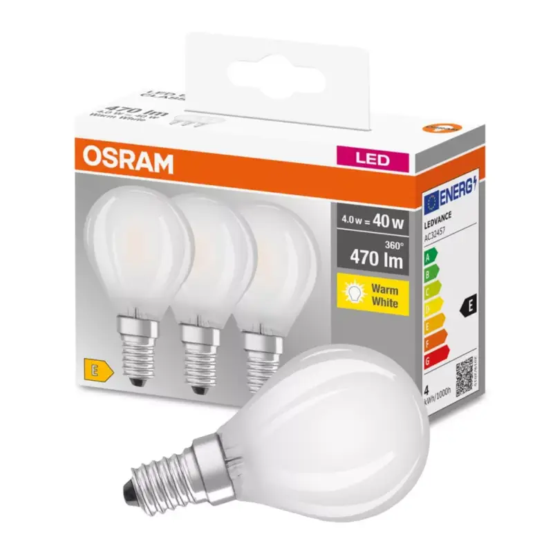 3db LED izzó Gömb E14 P45 4W = 40W 470lm 2700KOSRAM Azonnal elérhető